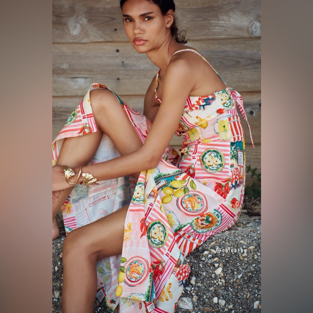 Zara PATCHWORK PRINT LINEN MIDI DRESS - Picture 3 of 9
